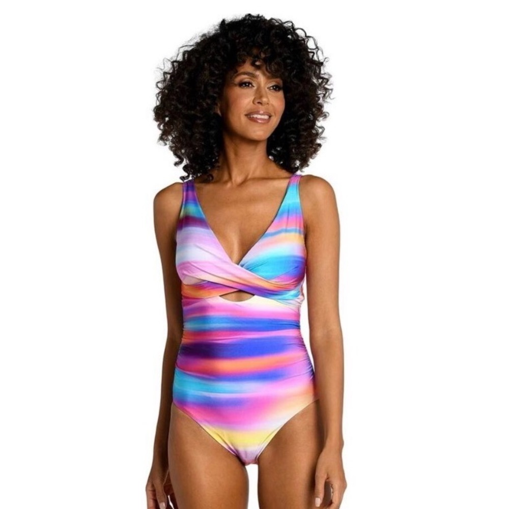 La Blanca Sunset Cross Front Keyhole One Piece Swimsuit 10 NEW